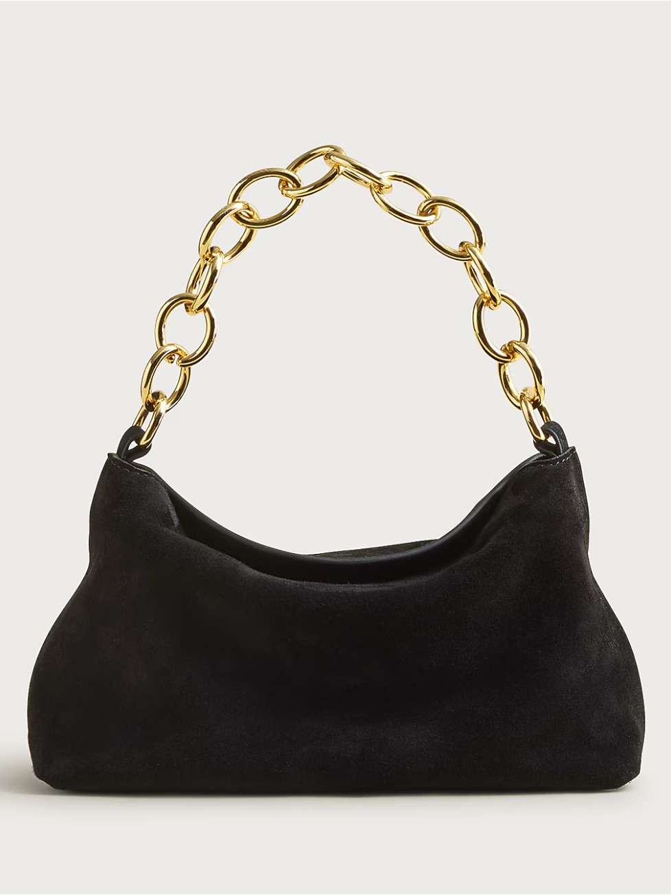 J. Crew Gold Chain Handle Black Suede Shoulder Bag